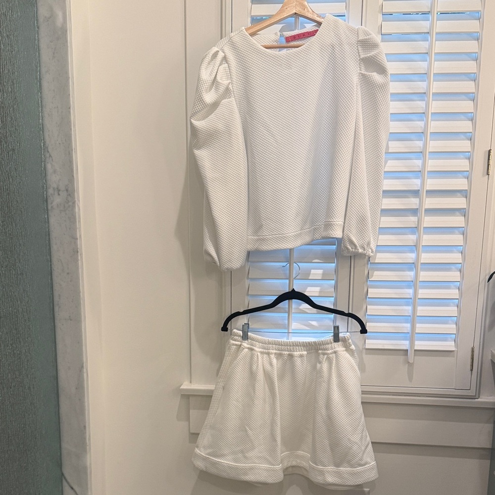 BURU White Textured Top and Skirt Set